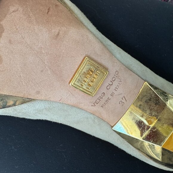 Herve Leger KELLIA Nude Lamb Suede Gold Prism Heel - Picture 11 of 12